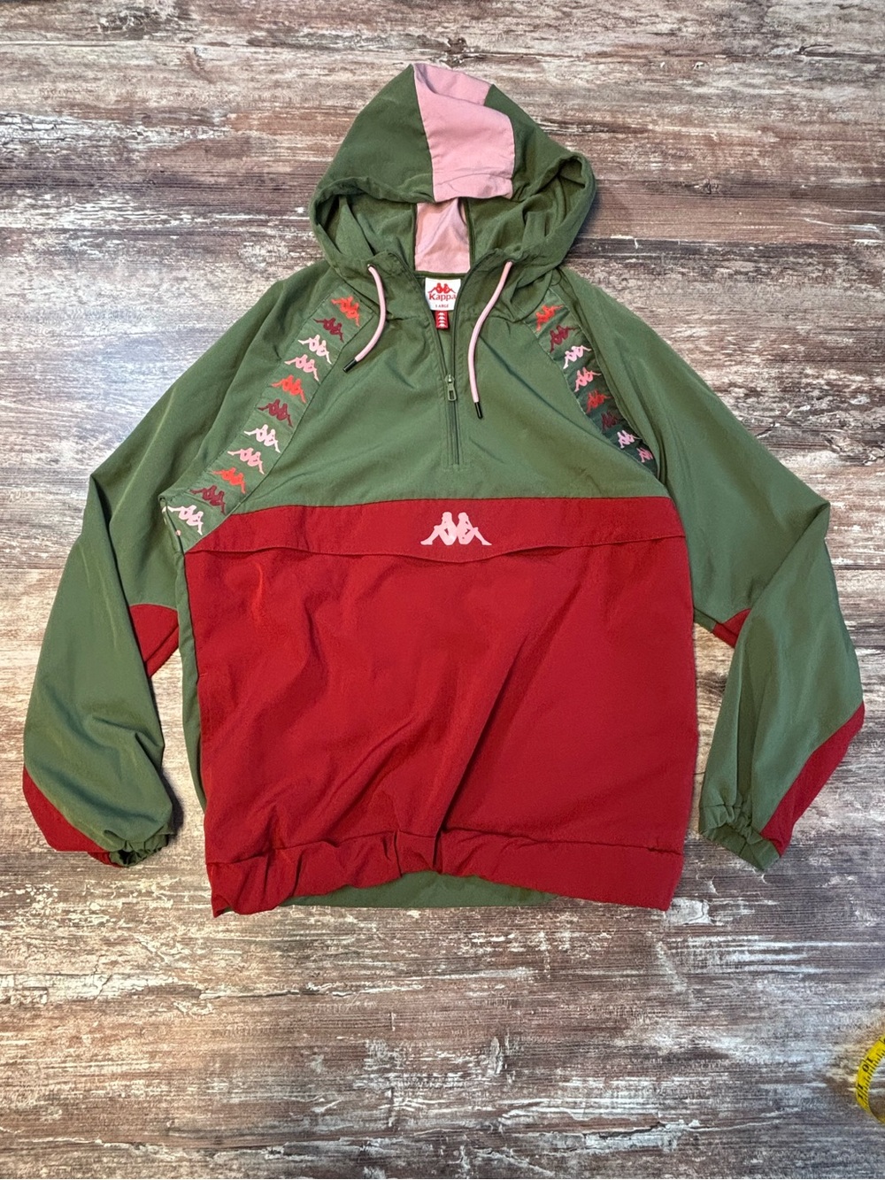 KAPPA Authentic Bakit Anorak Hoodie Red Green Windbreaker Jacket Men's L VGUC